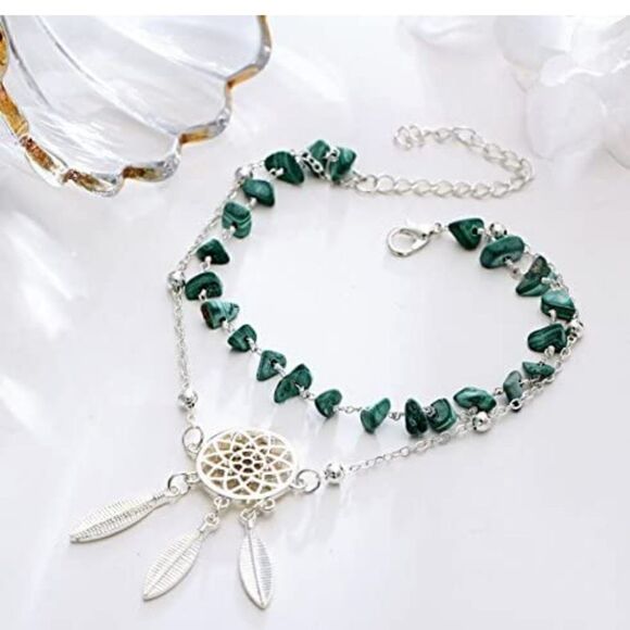Hollow Dreamcatcher Irregular Green Turquoise AnkletSummer Beach Foot chain - Picture 1 of 9